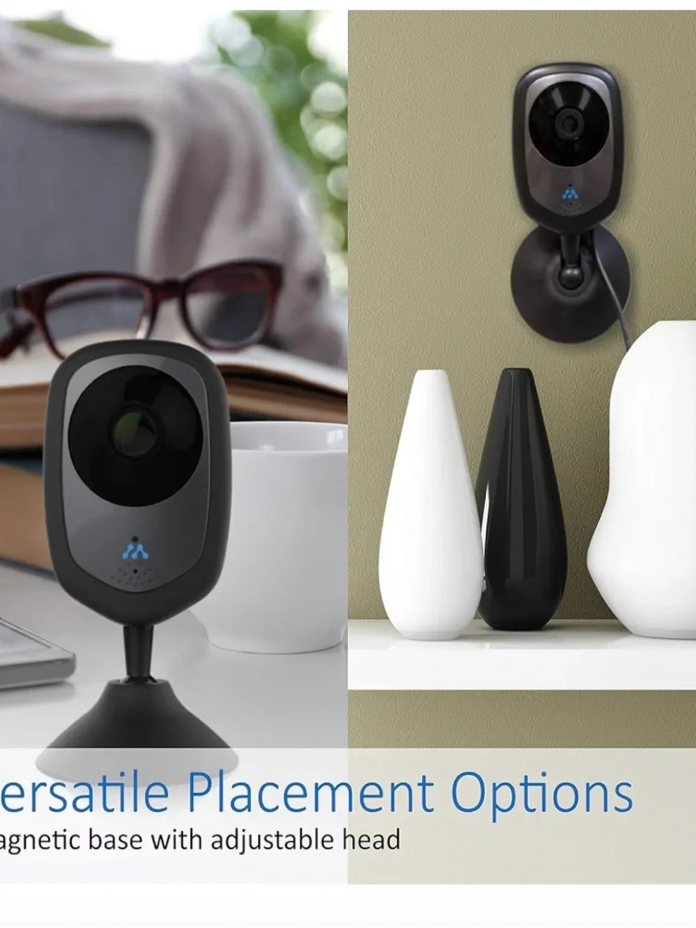 2 Compact Black Home Security Camera - Wireless Indoor Monitoring